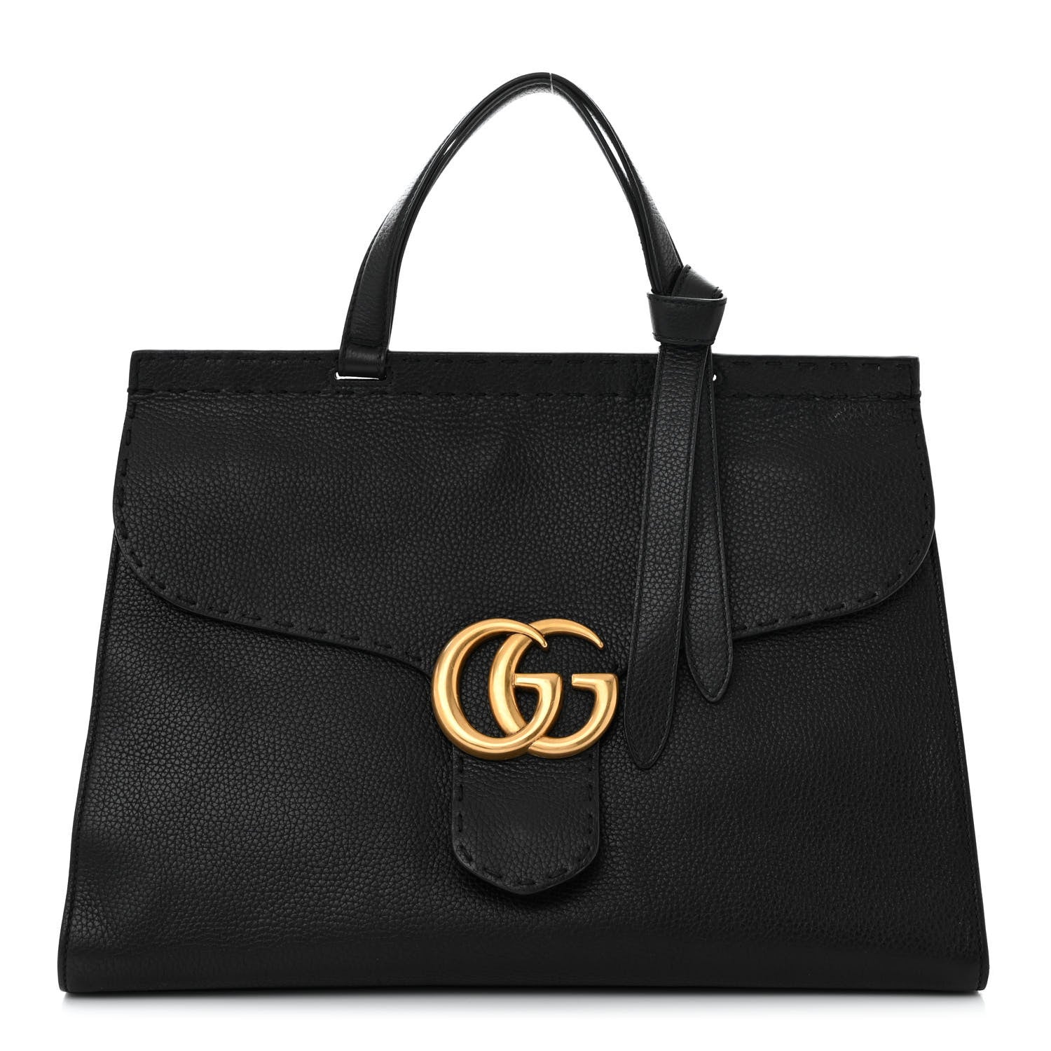 Gucci Calfskin Medium GG Marmont Top Handle Bag Black 1 of 12