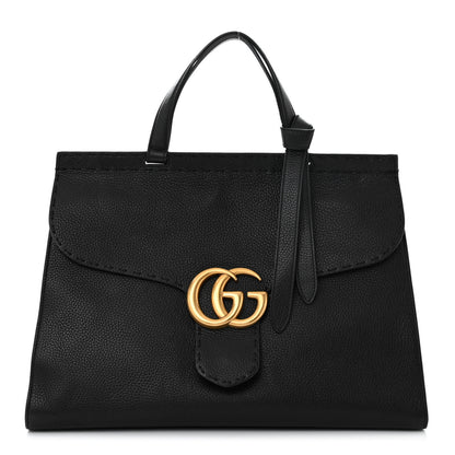 Gucci Calfskin Medium GG Marmont Top Handle Bag Black 1 of 12