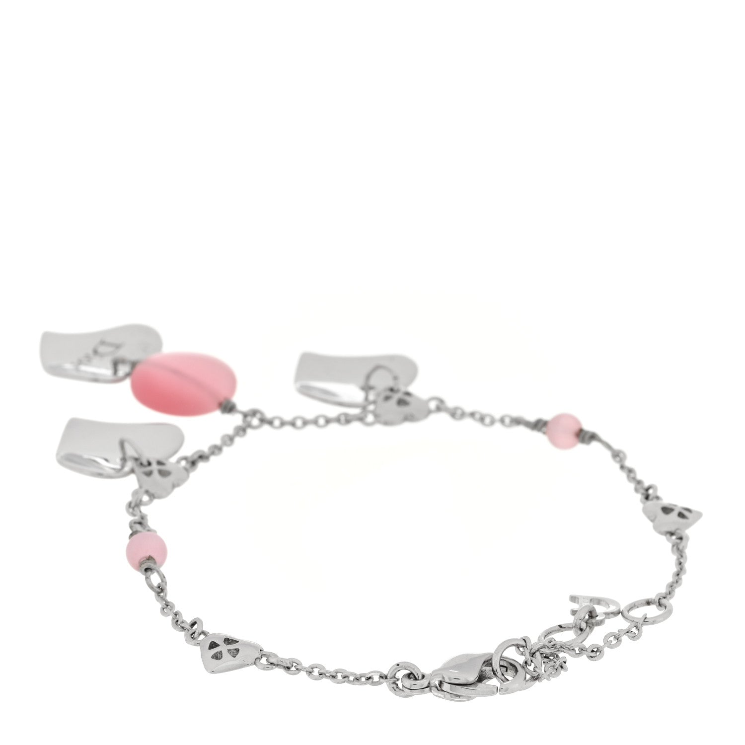 Christian Dior Metal Crystal Heart Charm Bracelet Silver Pink 2 of 4