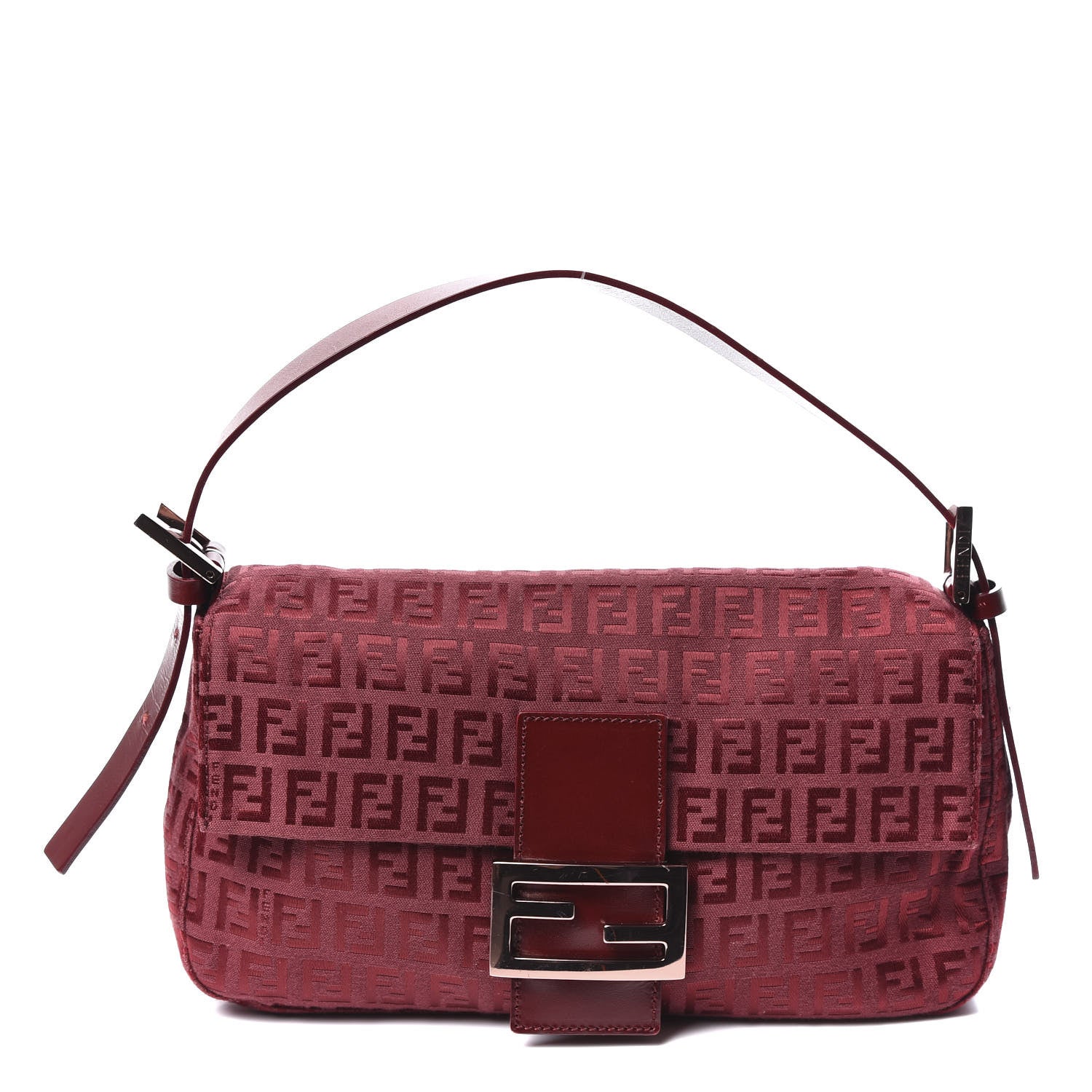 Fendi Zucchino Baguette Burgundy 1 of 8