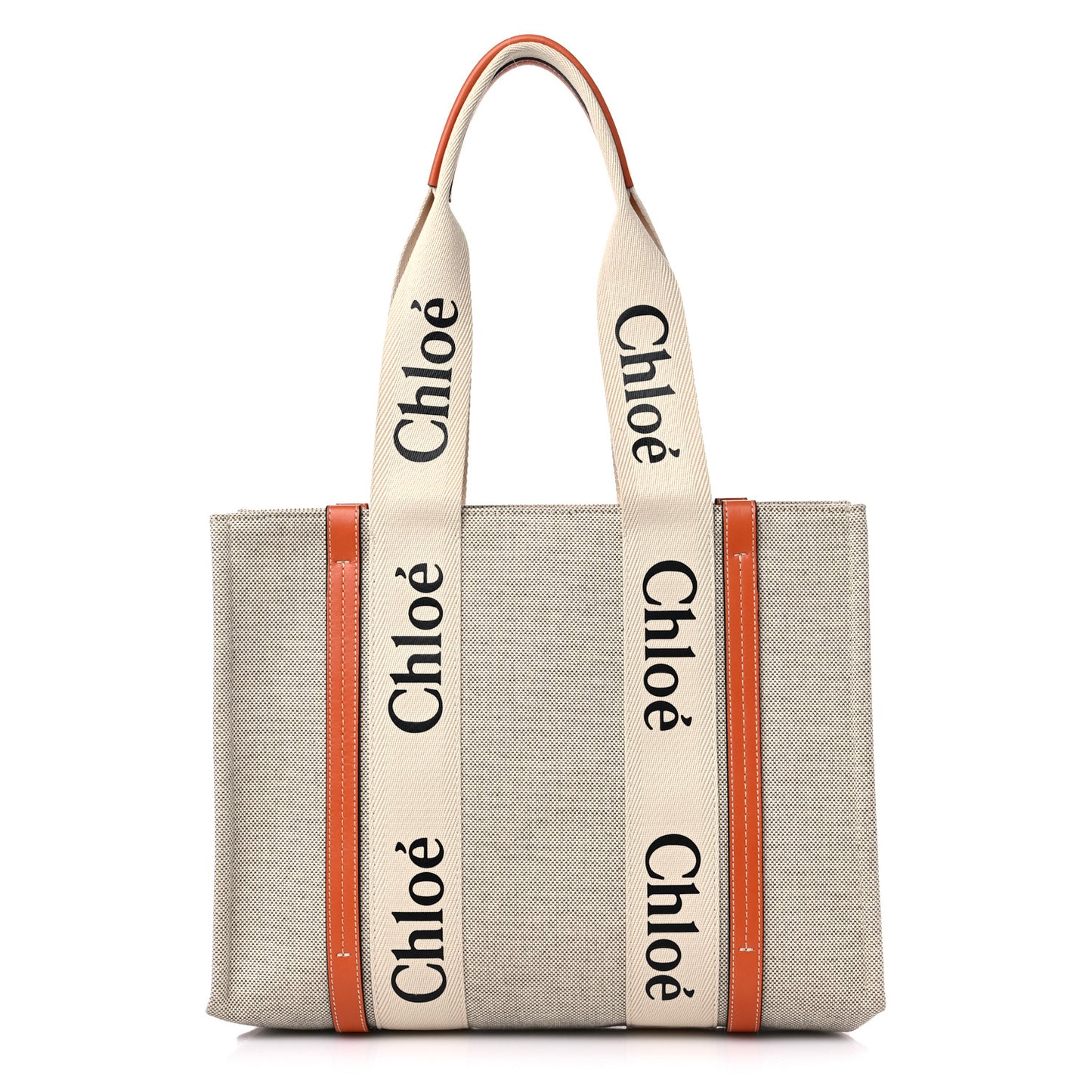 Cotton Calfskin Medium Woody Ribbon Tote Terracotta Orange