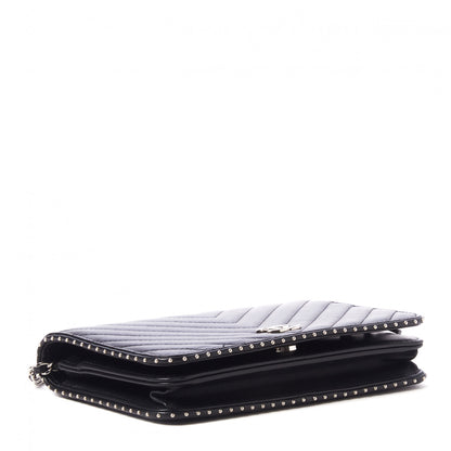 Chanel Lambskin Chevron Quilted Studded Wallet On Chain WOC Black 3 of 9