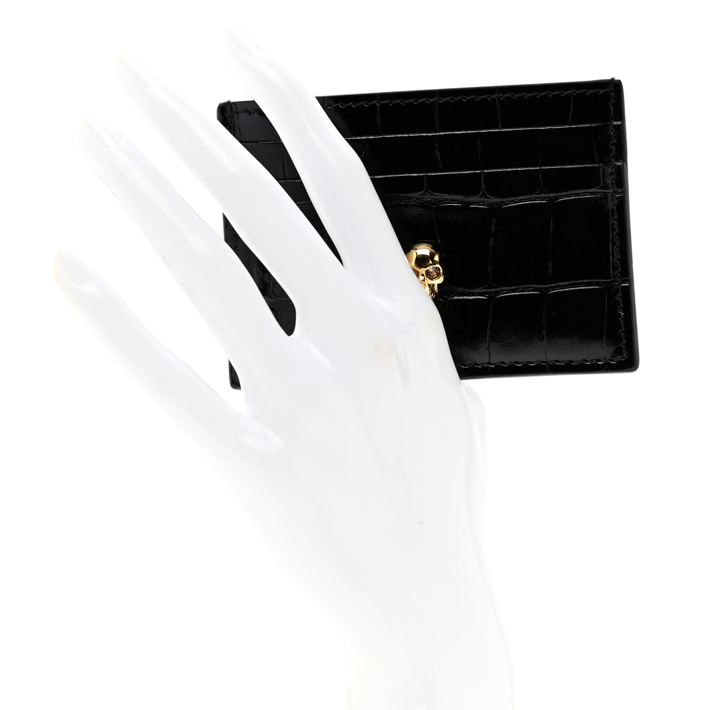 Patent Crocodile Embossed Skull Card Holder Black
