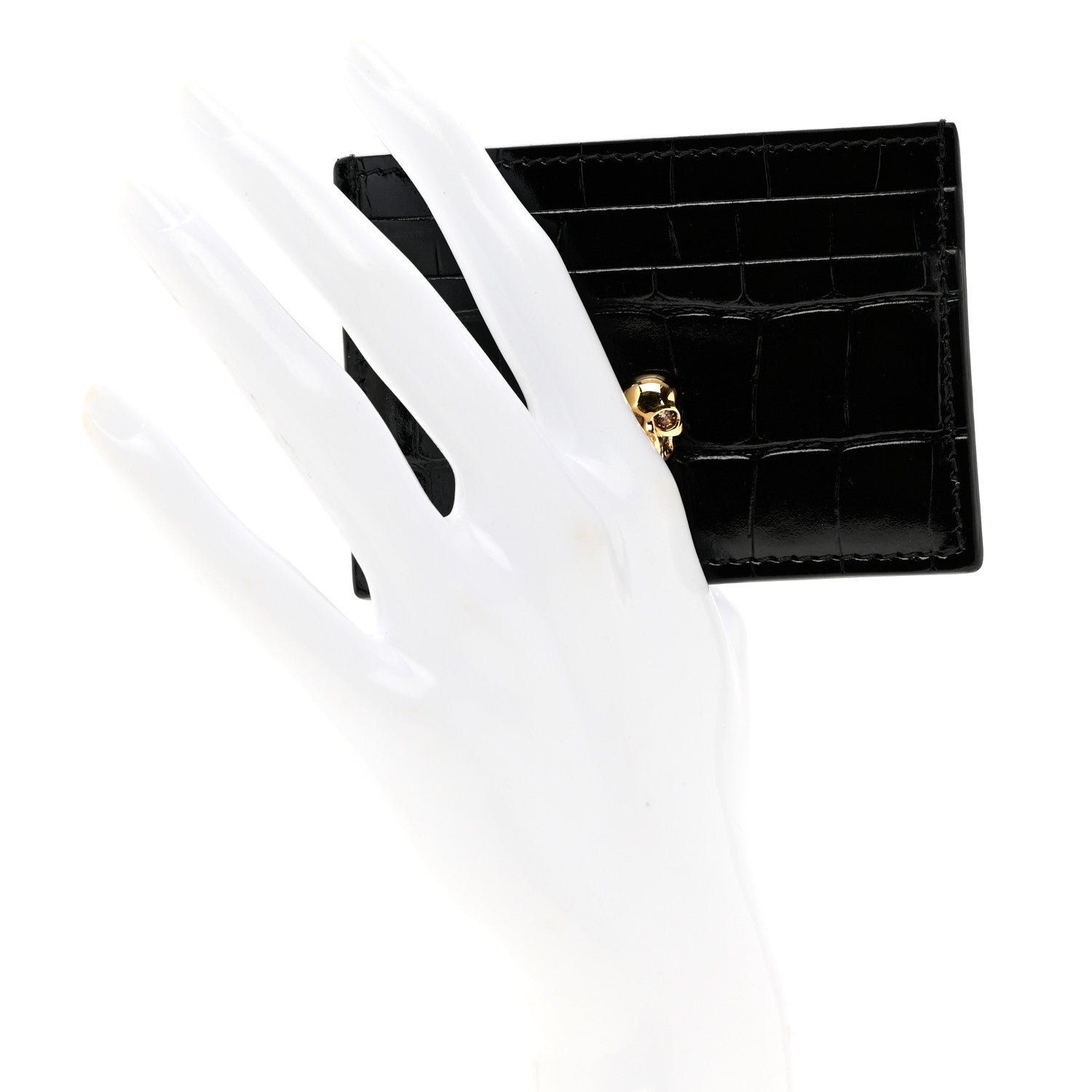 Alexander McQueen Patent Crocodile Embossed Skull Card Holder Black 2 of 6