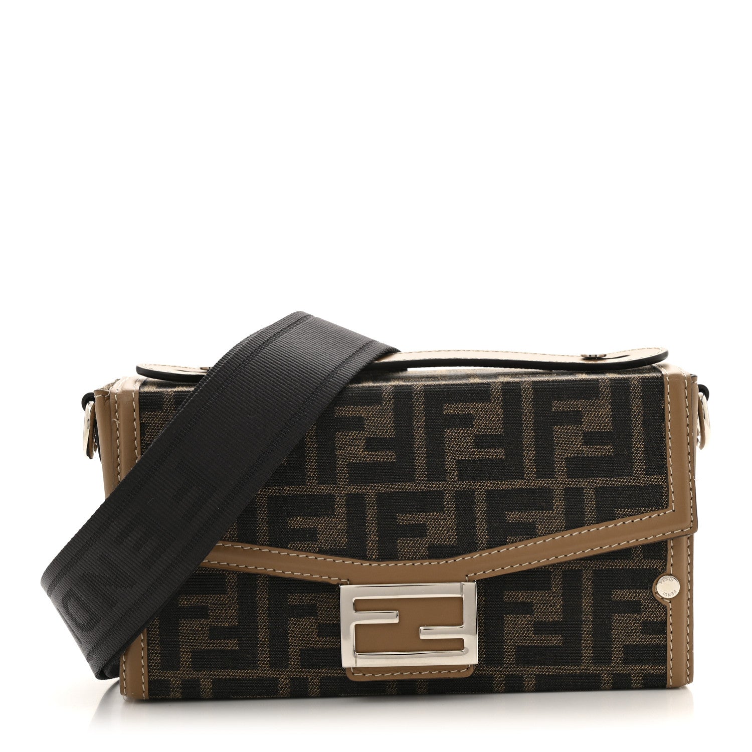 Fendi Recycled Fabric Jacquard Vitello King FF 1974 Baguette Soft Trunk Phone Pouch Tobacco Moro Sand 1 of 13