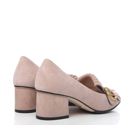 Gucci Kid Scamosciato GG Marmont Fringe 50mm Loafer Pumps 38 Crystal Pink 4 of 7