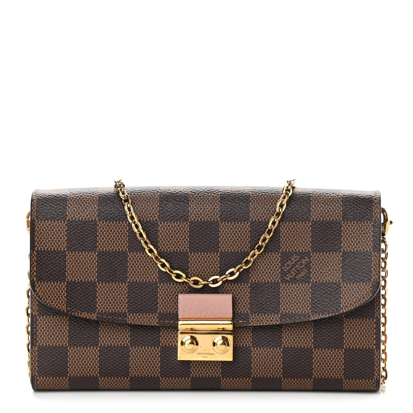 Damier Ebene Croisette Chain Wallet Rose Ballerine