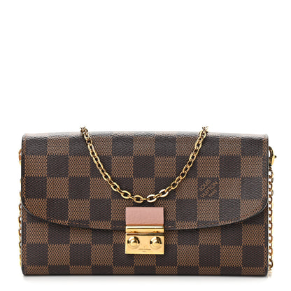 Louis Vuitton Damier Ebene Croisette Chain Wallet Rose Ballerine 1 of 11