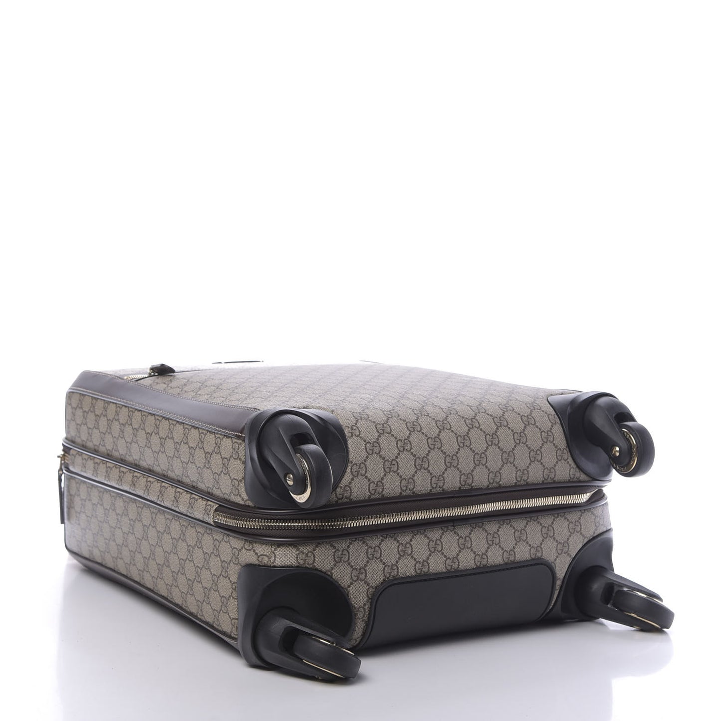 GG Supreme Monogram Selleria Calfskin Four Wheel Carry On Suitcase Beige Ebony Cocoa