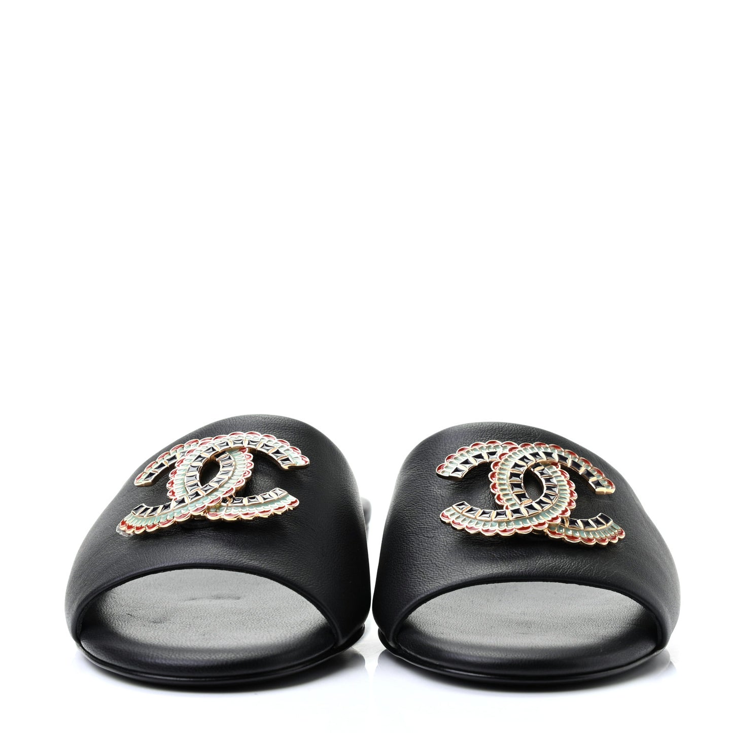 Lambskin Enamel CC Mules 36.5 Black