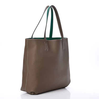 Hermes Taurillon Clemence Double Sens 45 Reversible Tote Etoupe Vert Vertigo 4 of 12