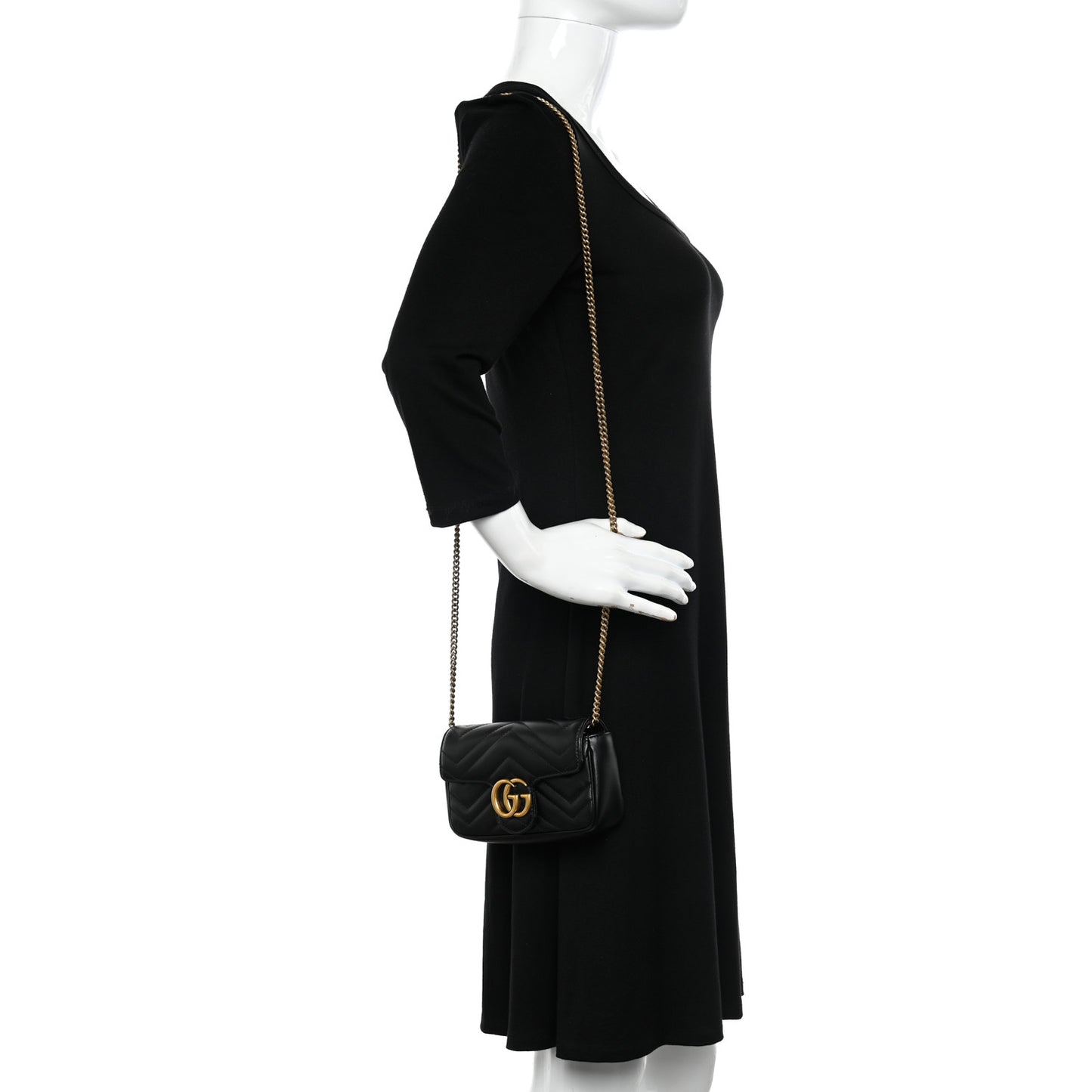 Calfskin Matelasse Super Mini GG Marmont Shoulder Bag Black