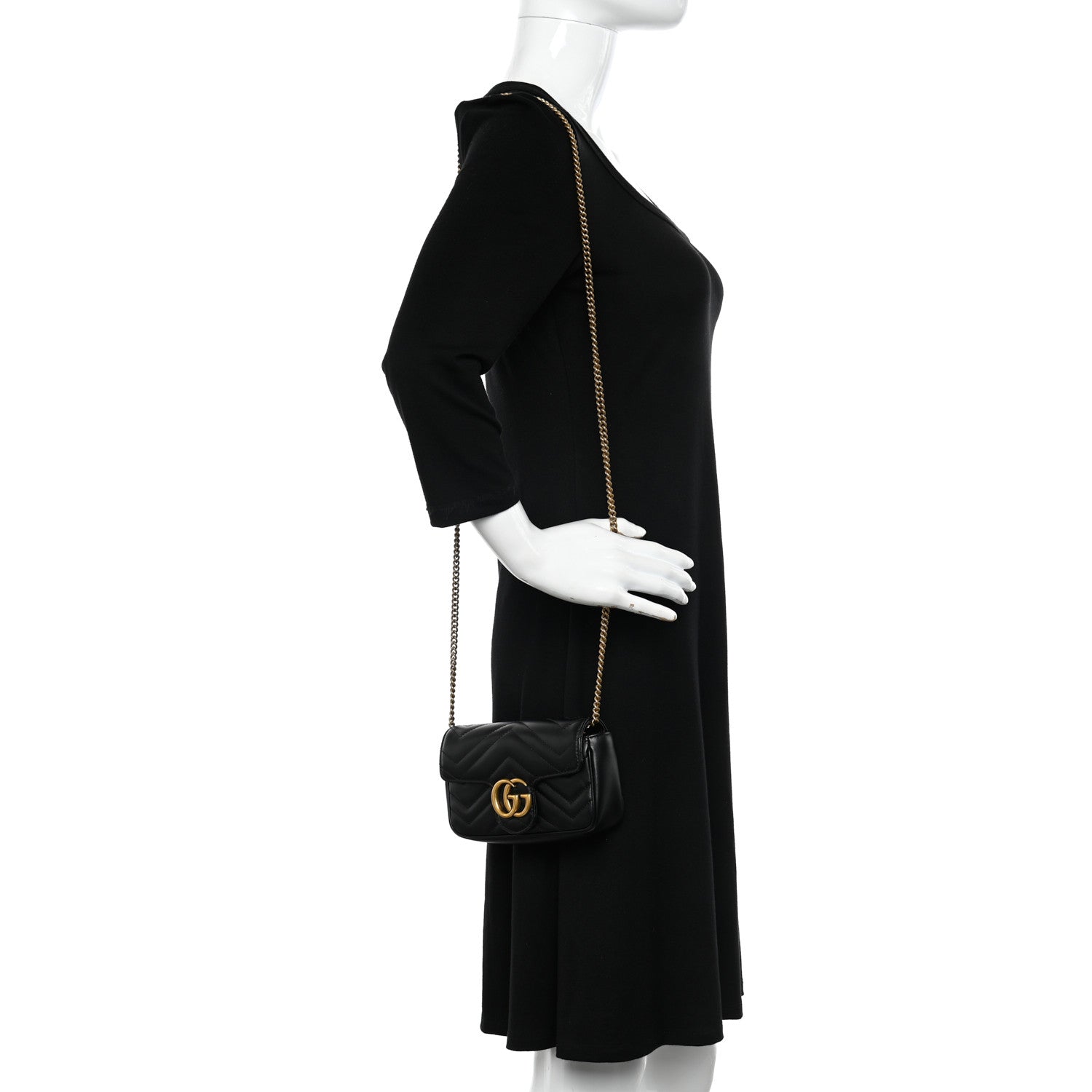Gucci Calfskin Matelasse Super Mini GG Marmont Shoulder Bag Black 2 of 10