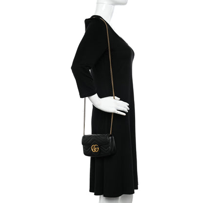 Gucci Calfskin Matelasse Super Mini GG Marmont Shoulder Bag Black 2 of 10