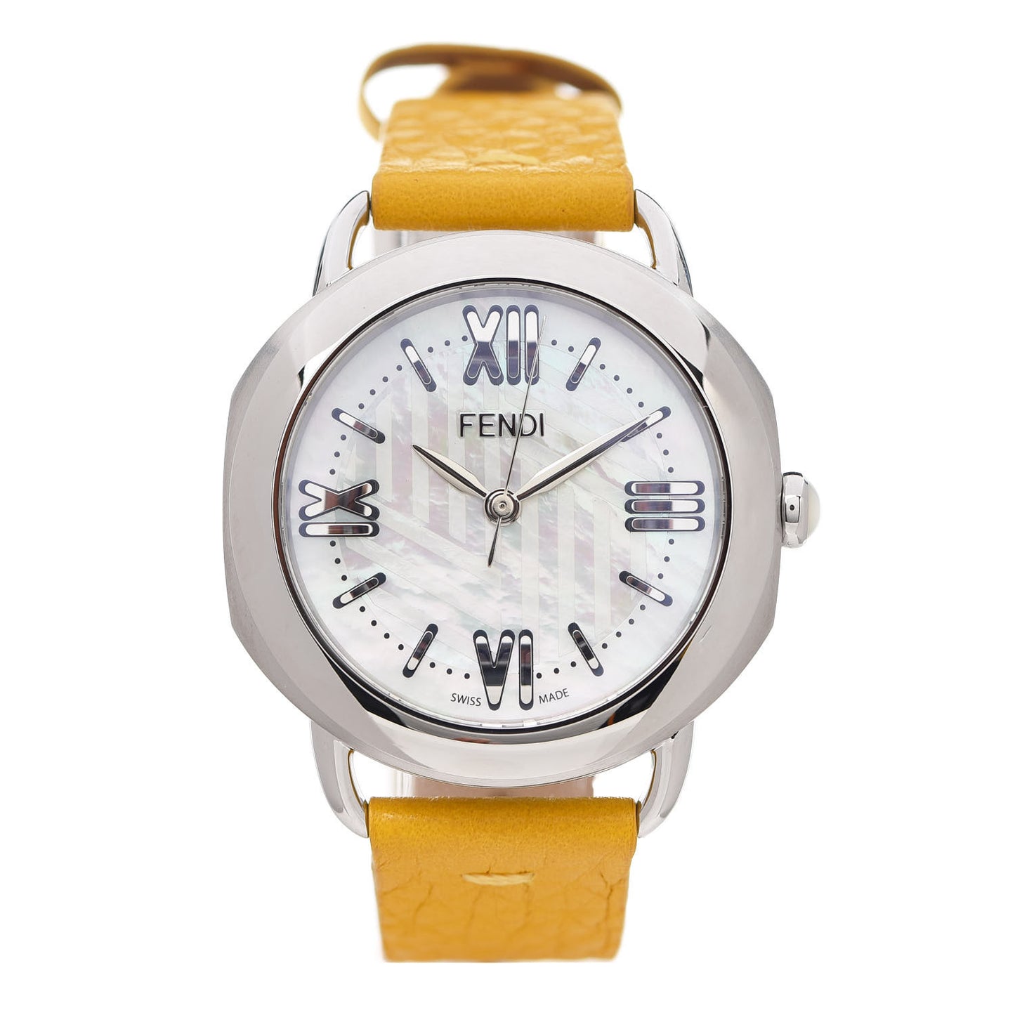 Stainless Steel Calfskin Mother of Pearl 36mm Selleria Quartz Watch Yellow