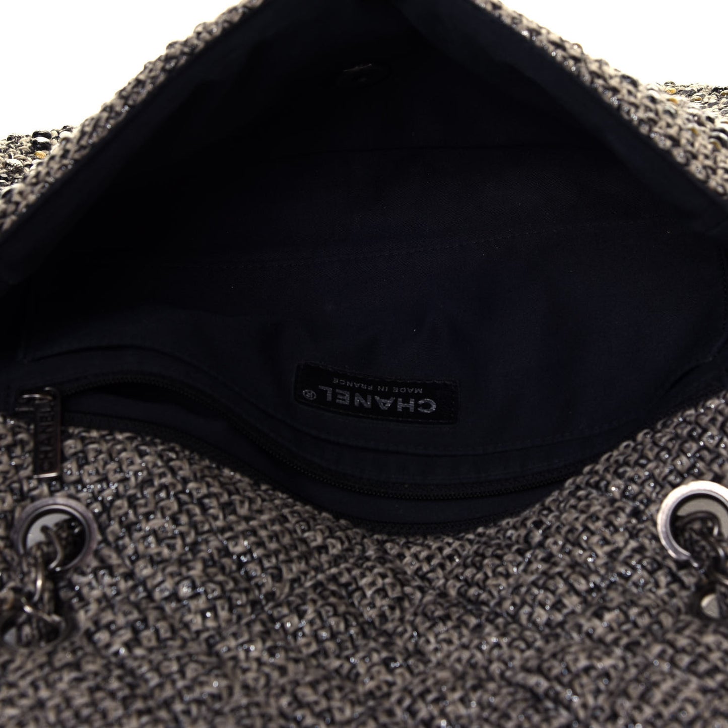 Crystal Tweed Quilted Medium Single Flap Black