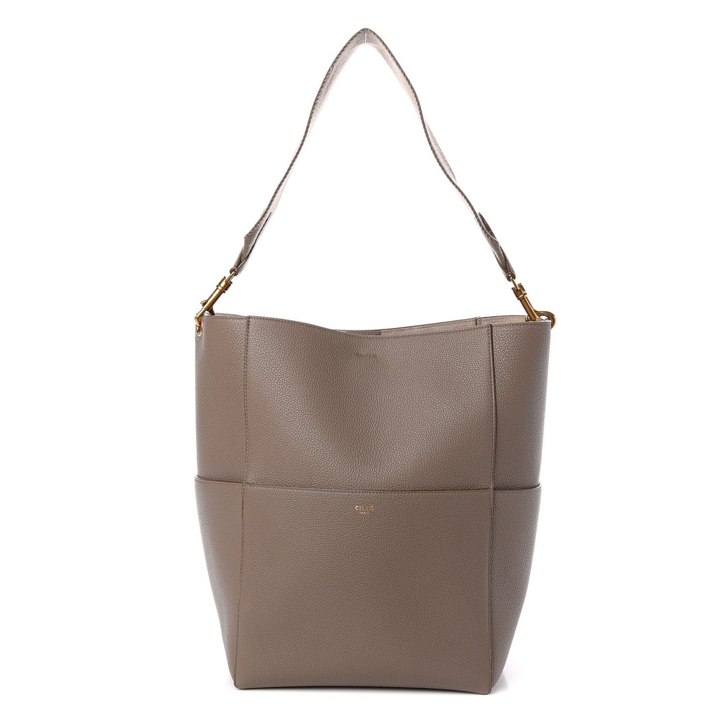 Soft Grained Calfskin Sangle Bucket Bag Taupe