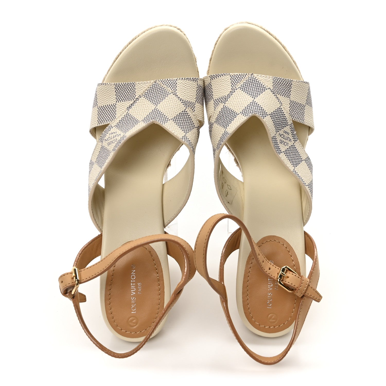 Louis Vuitton Damier Azur Starboard Wedges 40 Tan 2 of 8