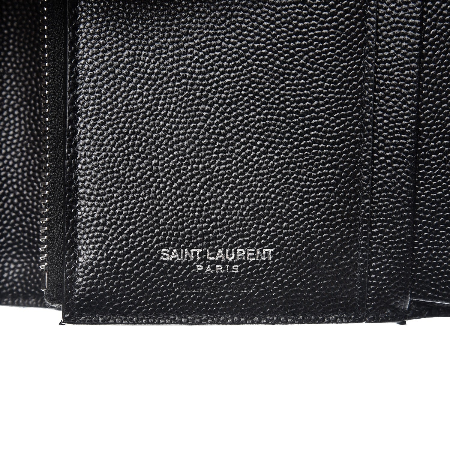 Saint Laurent Grain De Poudre Matelasse Chevron Monogram Compact Tri Fold Wallet Black 5 of 7