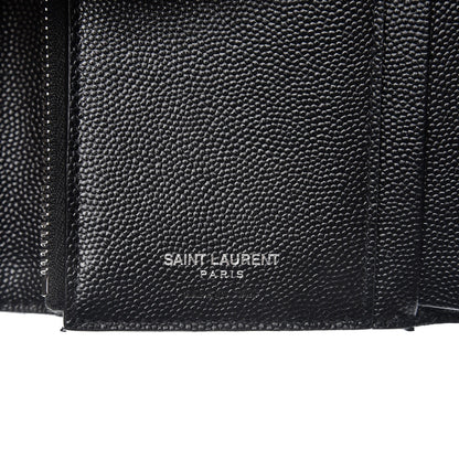 Saint Laurent Grain De Poudre Matelasse Chevron Monogram Compact Tri Fold Wallet Black 5 of 7