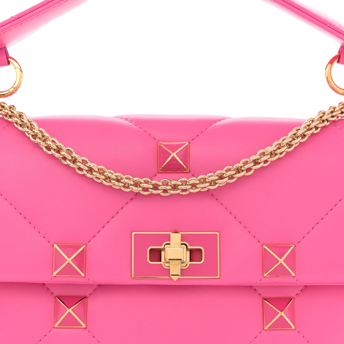 Nappa Enamel Large Roman Stud Shoulder Bag Feminine Pink