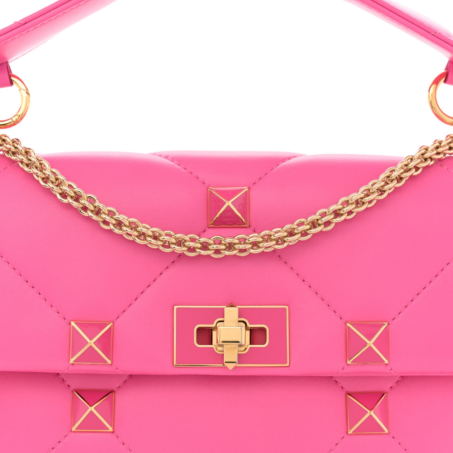 Valentino Garavani Nappa Enamel Large Roman Stud Shoulder Bag Feminine Pink 7 of 10