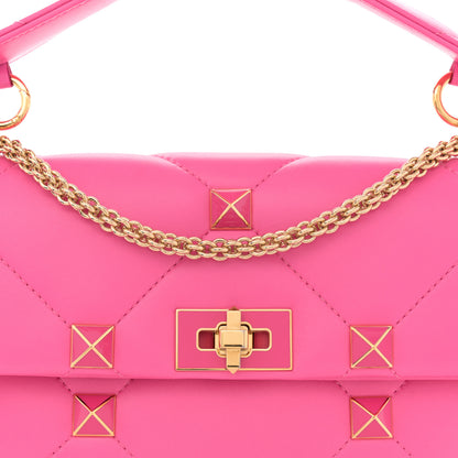 Valentino Garavani Nappa Enamel Large Roman Stud Shoulder Bag Feminine Pink 7 of 10