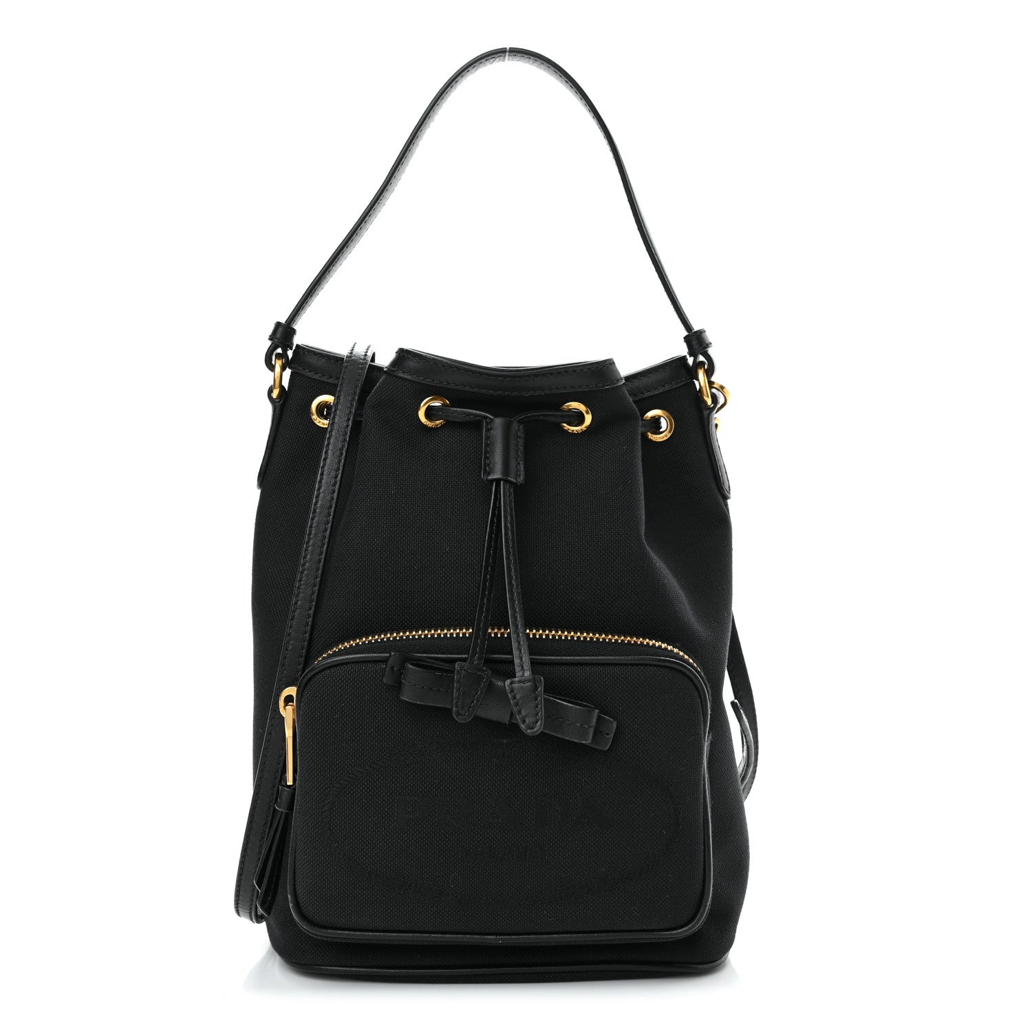 Prada Jacquard Logo Mini Bucket Crossbody Bag Black 1 of 15