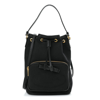 Prada Jacquard Logo Mini Bucket Crossbody Bag Black 1 of 15