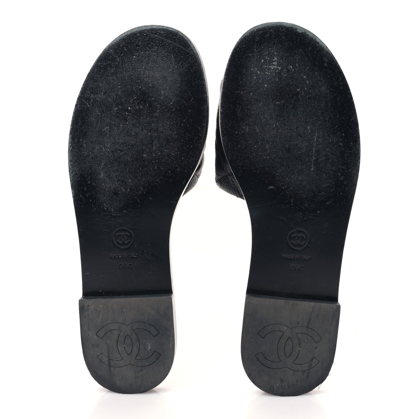 Shiny Goatskin Quilted CC Mules Sandals 39 Black