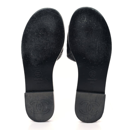 Chanel Shiny Goatskin Quilted CC Mules Sandals 39 Black 5 of 9