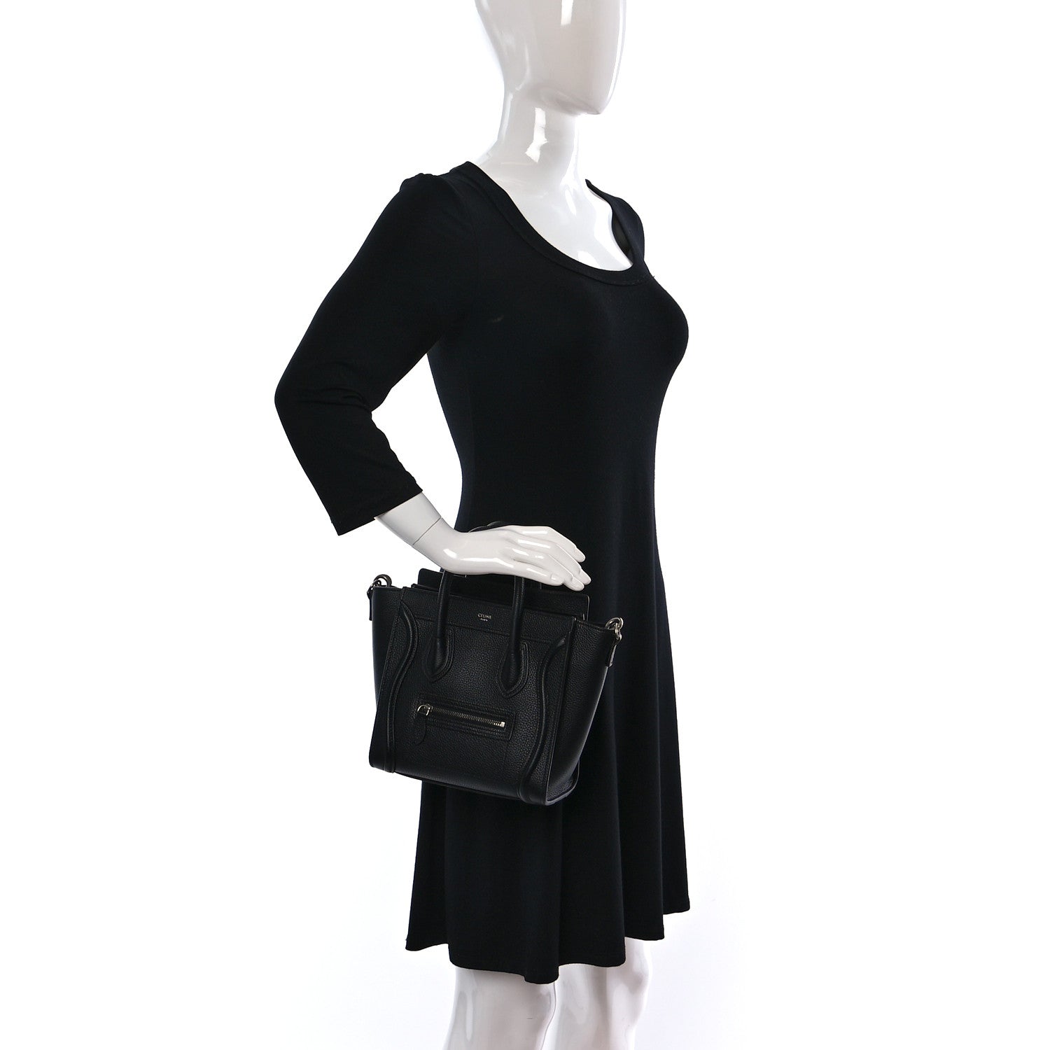 Celine Drummed Calfskin Nano Luggage Black 2 of 9