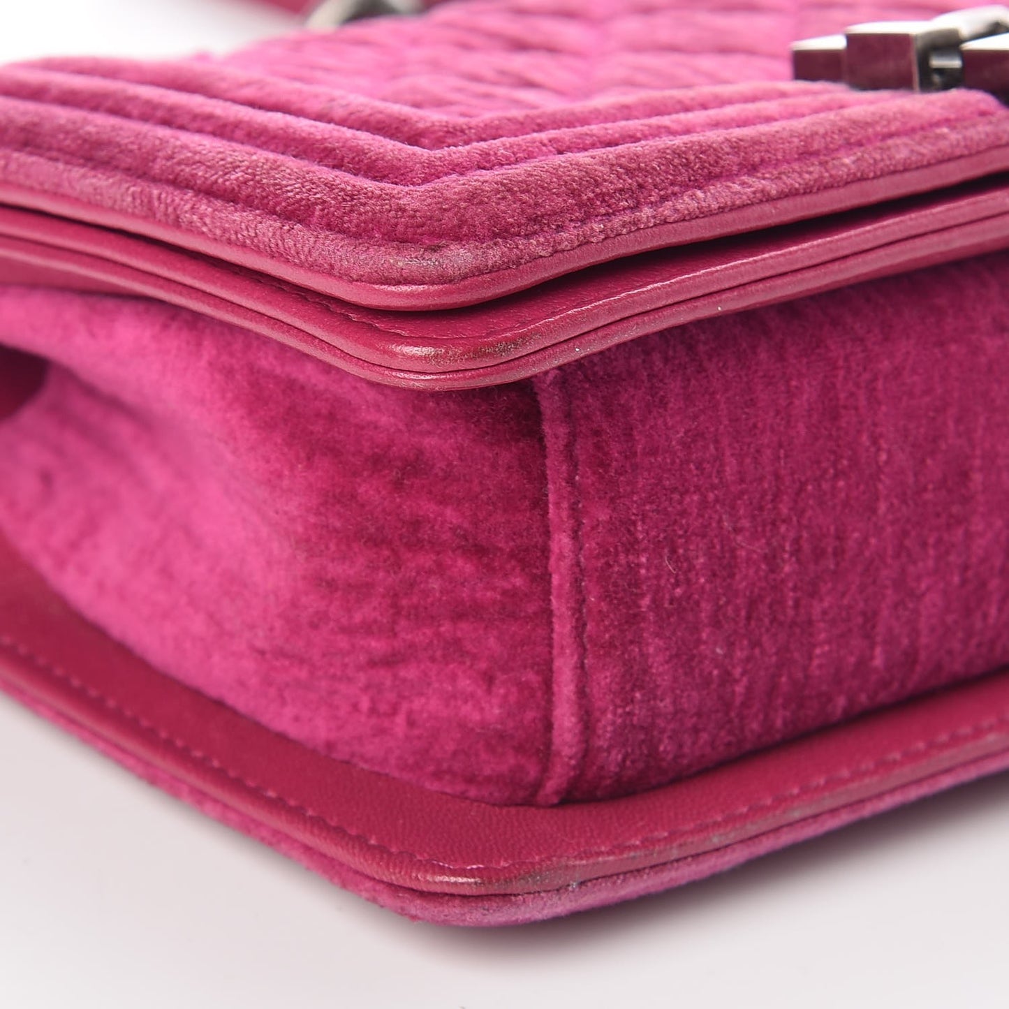 Velvet Quilted Small Boy Flap Fuchsia