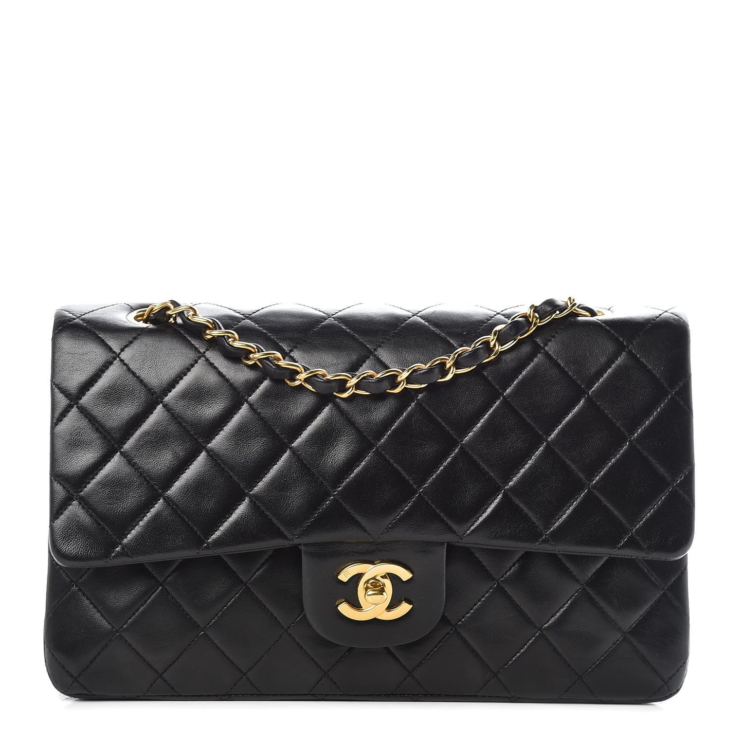 Lambskin Quilted Medium Double Flap Black