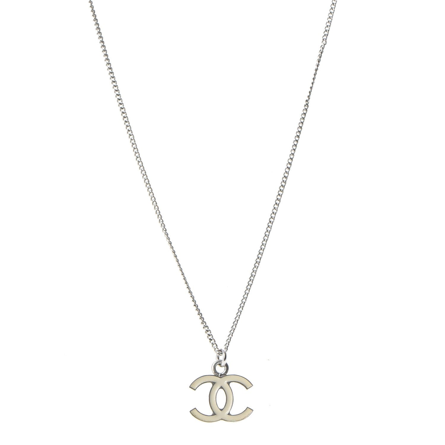 Chanel Enamel CC Necklace Silver White 1 of 6