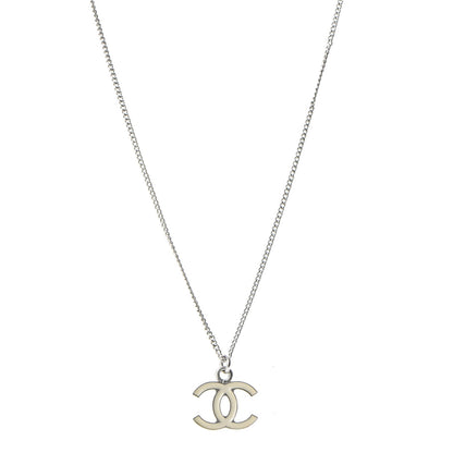 Chanel Enamel CC Necklace Silver White 1 of 6