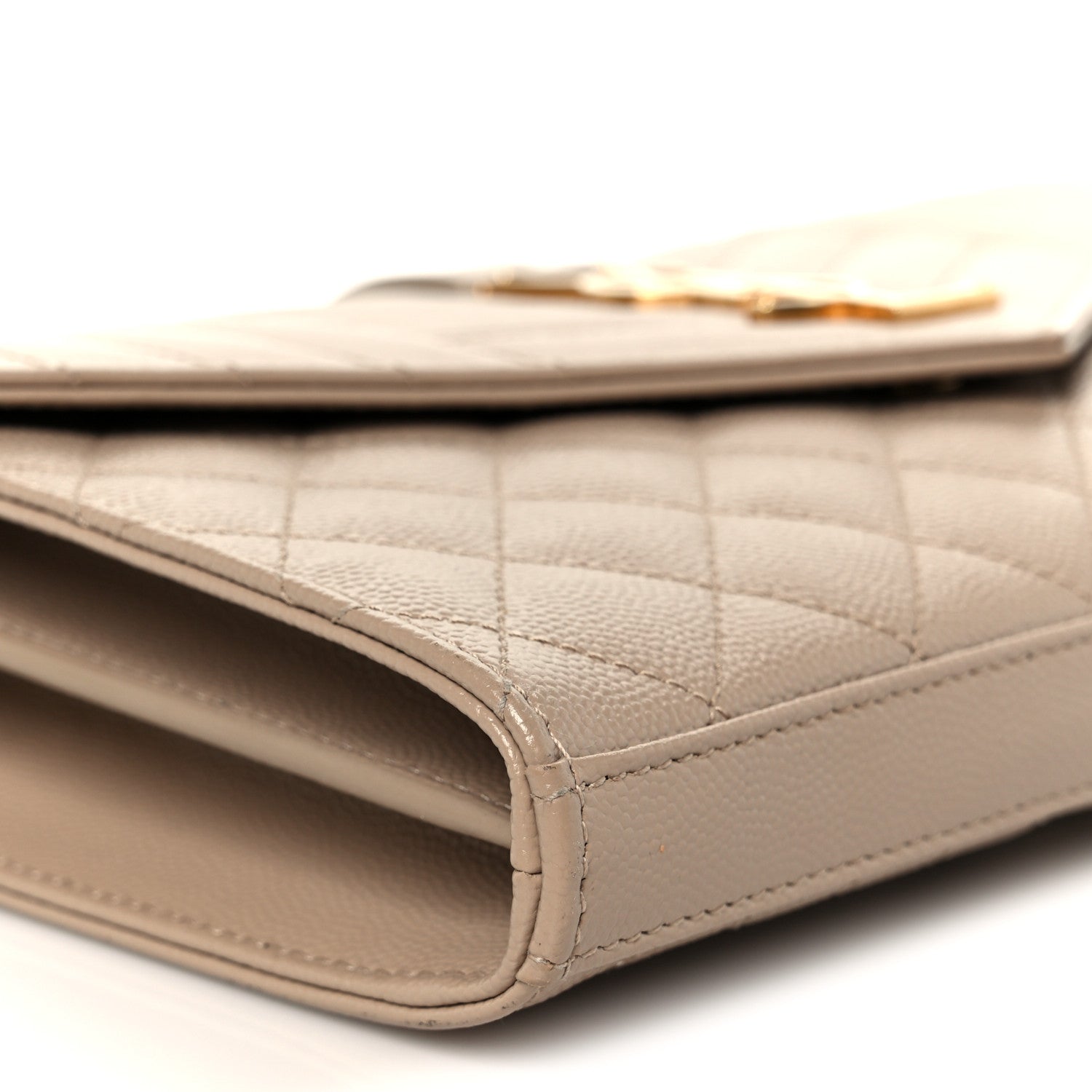 Saint Laurent Grain De Poudre Mixed Matelasse Triquilt Monogram Chain Wallet Dark Beige 8 of 10