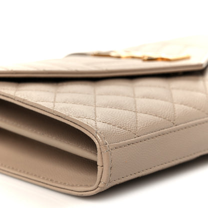 Saint Laurent Grain De Poudre Mixed Matelasse Triquilt Monogram Chain Wallet Dark Beige 8 of 10
