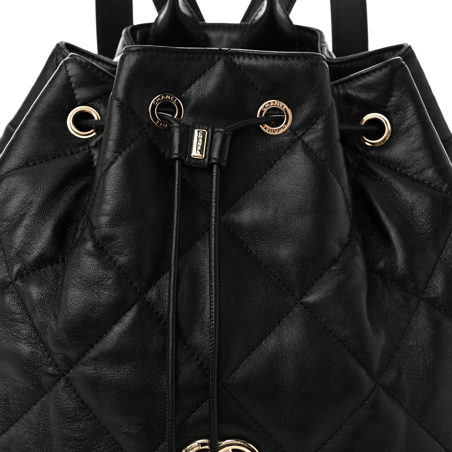 Lambskin Quilted Drawstring Backpack Black