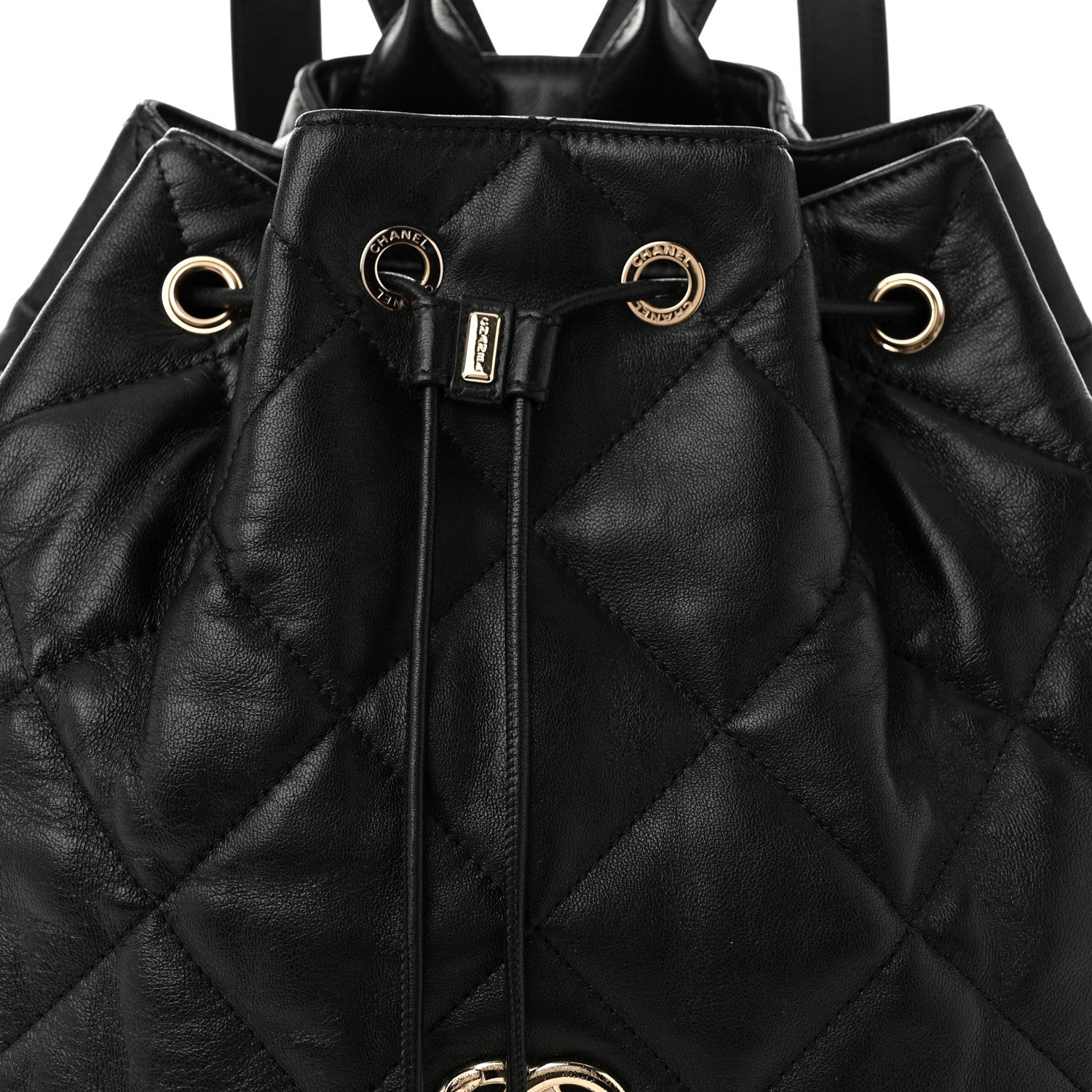 Chanel Lambskin Quilted Drawstring Backpack Black 8 of 11