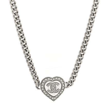 Chanel Pearl Crystal CC Heart Choker Necklace Silver 1 of 4
