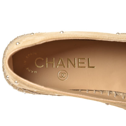 Chanel Suede Pearl CC Espadrilles 35 Beige Black 8 of 11