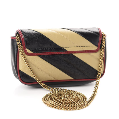 Gucci Vintage Effect Calfskin Matelasse Diagonal Striped Super Mini Torchon GG Marmont Shoulder Bag Black Beige 3 of 10