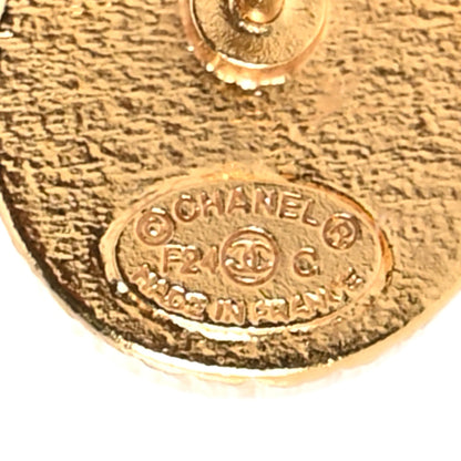 Chanel Metal Enamel Textured CC Round Earrings Gold Black 4 of 5