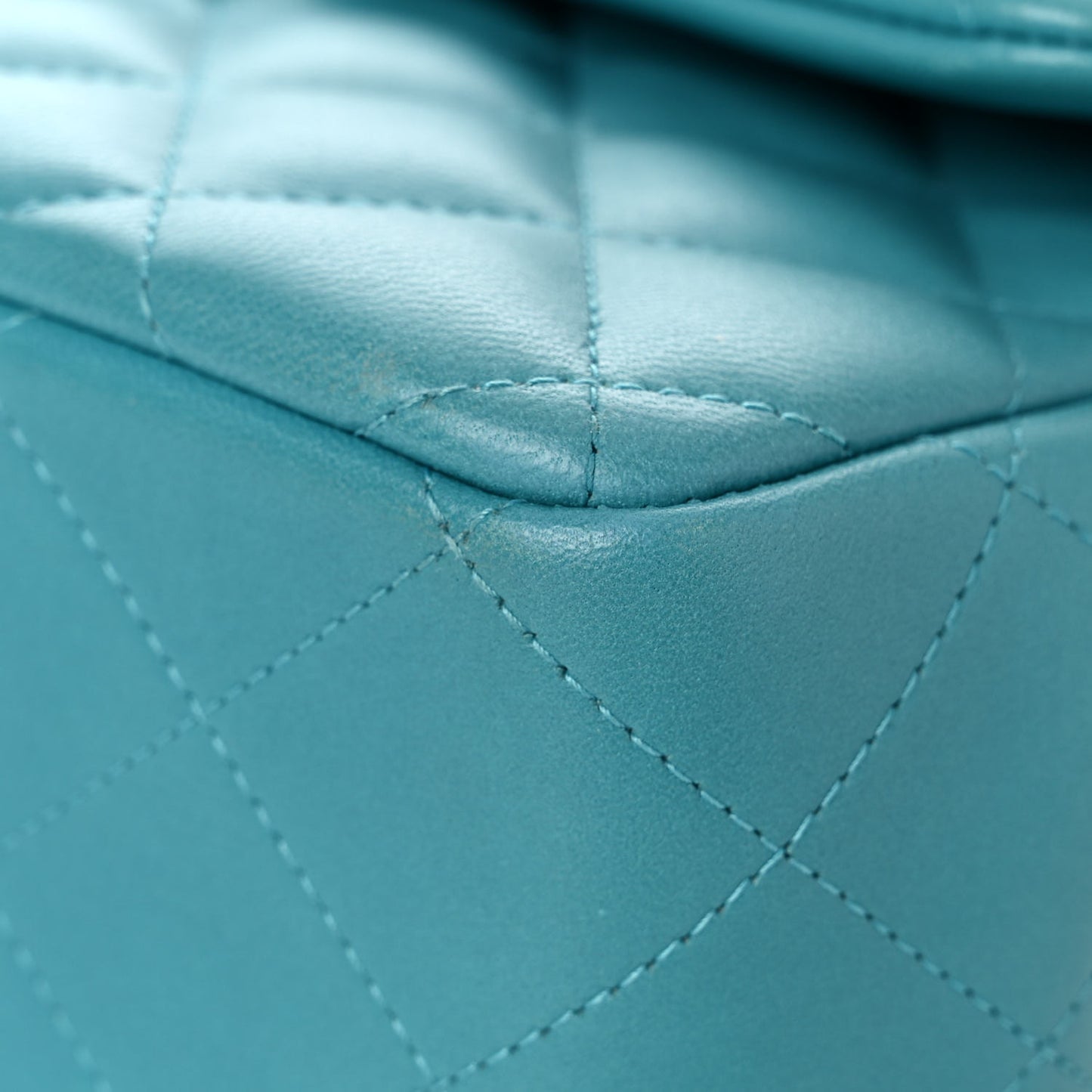 Lambskin Quilted Jumbo Double Flap Turquoise