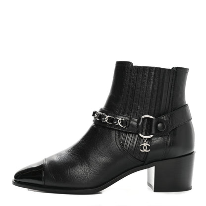 Chanel Goatskin Patent CC Cap Toe Chain Boots 37 Black 1 of 7