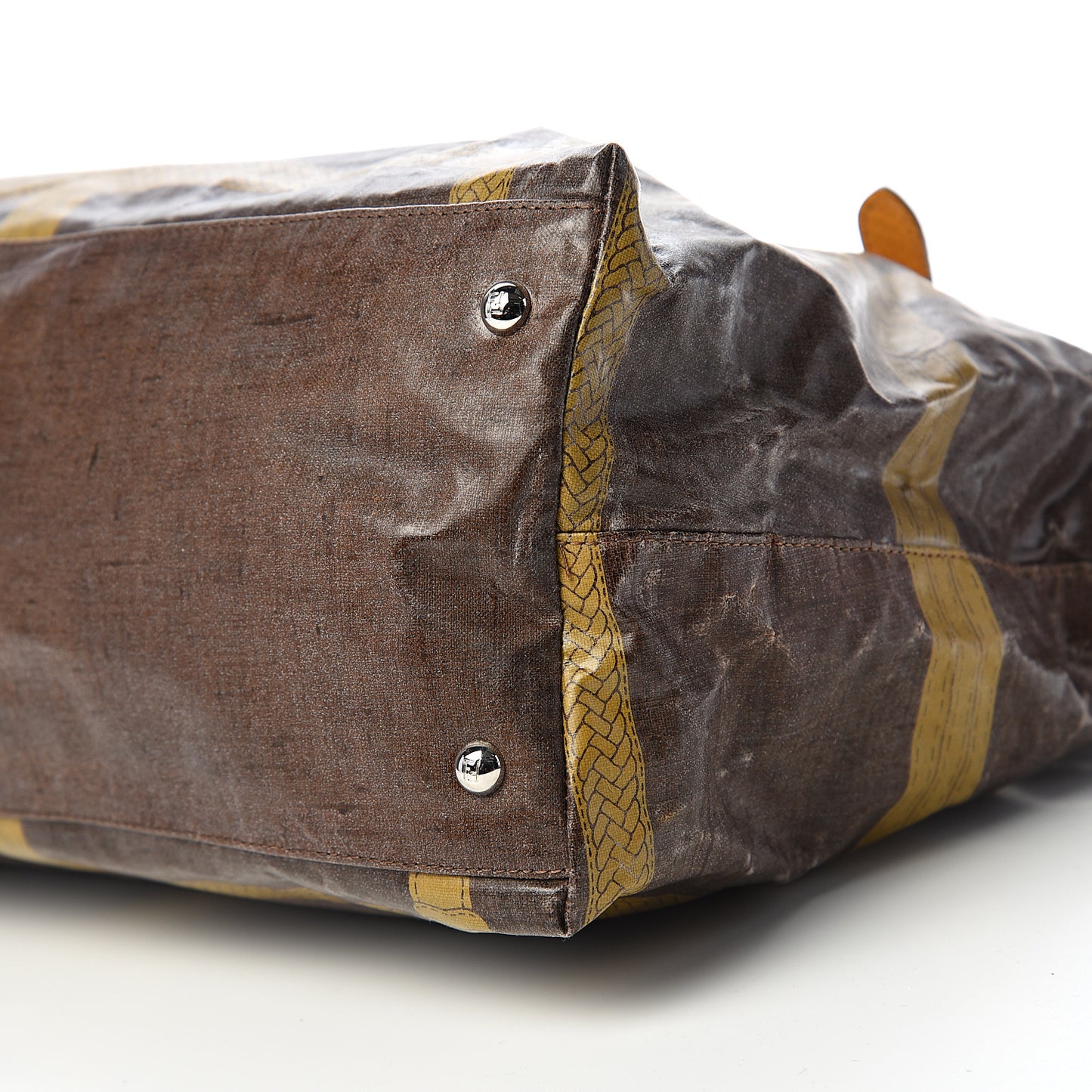 Coated Linen Calfskin Romano Selleria Villa Borghese Equestrian Satchel Ocra