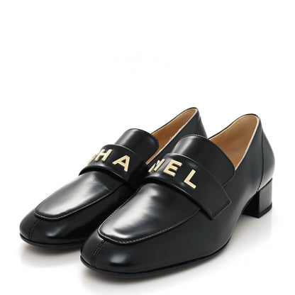 Chanel Shiny Calfskin Logo Loafers 39.5 Black 3 of 8