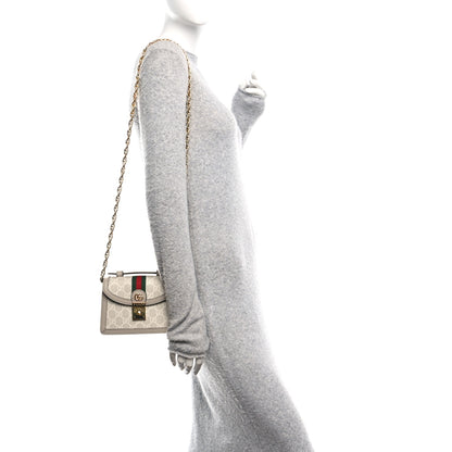 Gucci GG Supreme Monogram Textured Dollar Calfskin Web Mini Ophidia Padlock Top Handle Chain Shoulder Bag Beige Mystic White Oatmeal 2 of 9