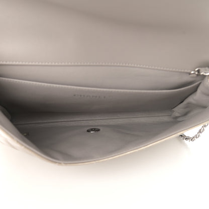 Chanel Striated Patent Quilted Clutch With Chain Flap Beige 5 of 10